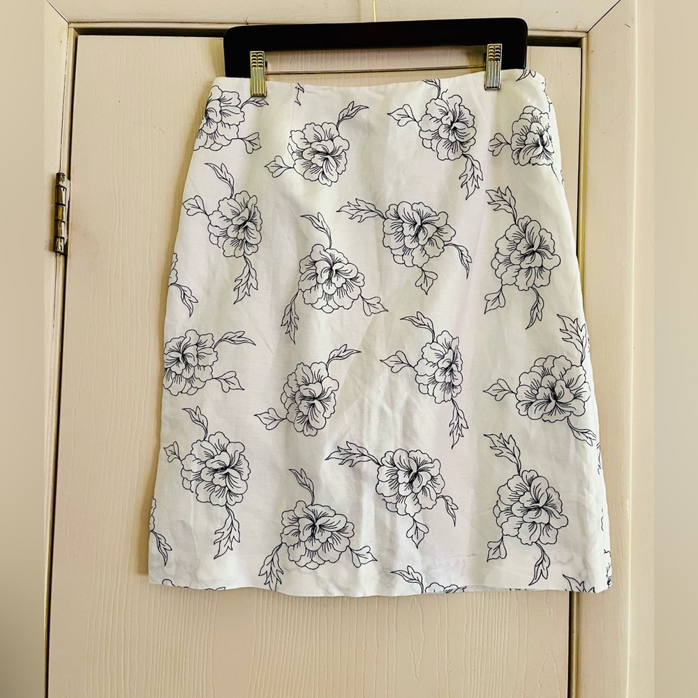 Vtg 90s Linen Embroidered Floral Pencil Gilmore Girls Girlhoodcore Skirt 12